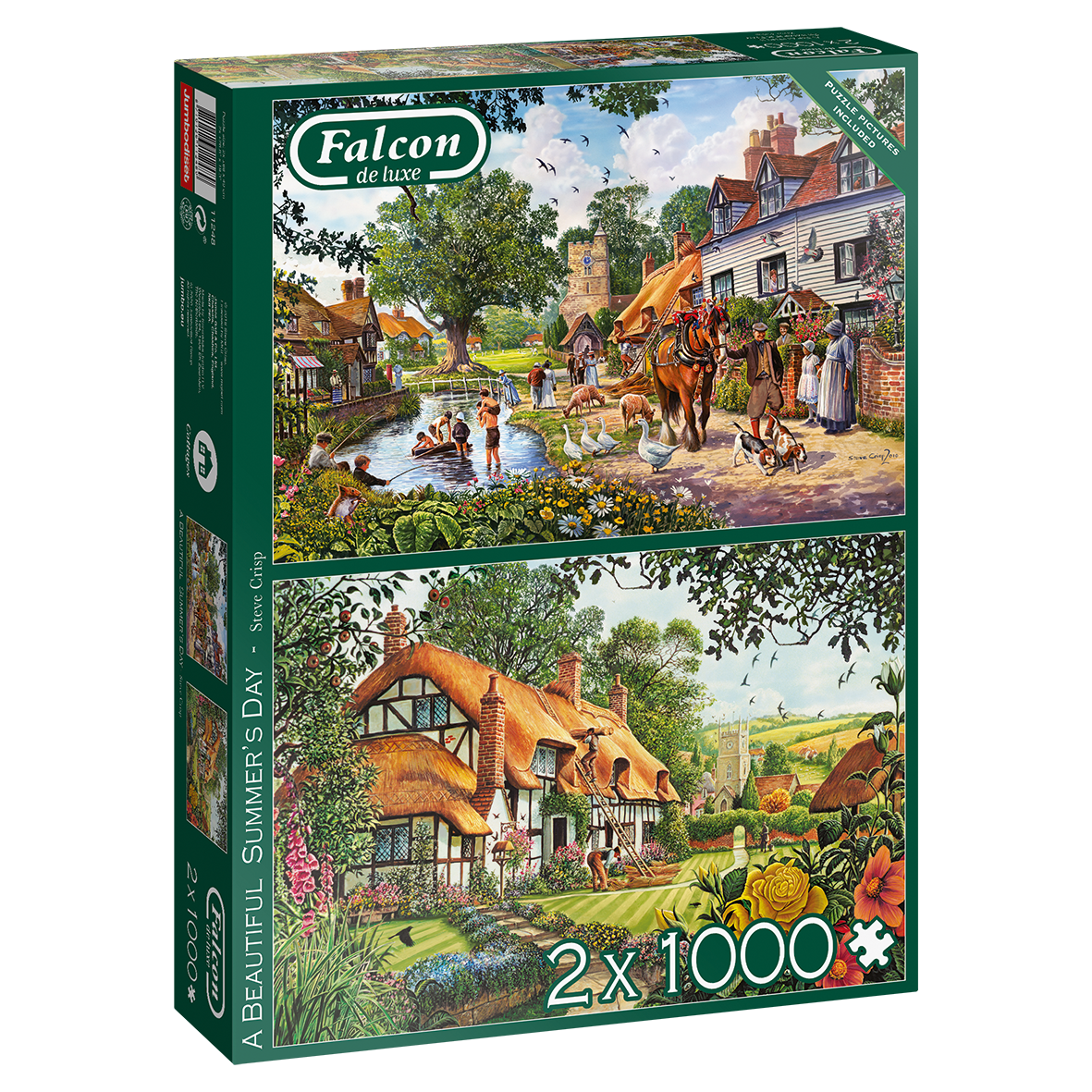 2 x 1000 Piece Falcon deluxe Jigsaw Puzzles Summers Day Church & Village 11248 