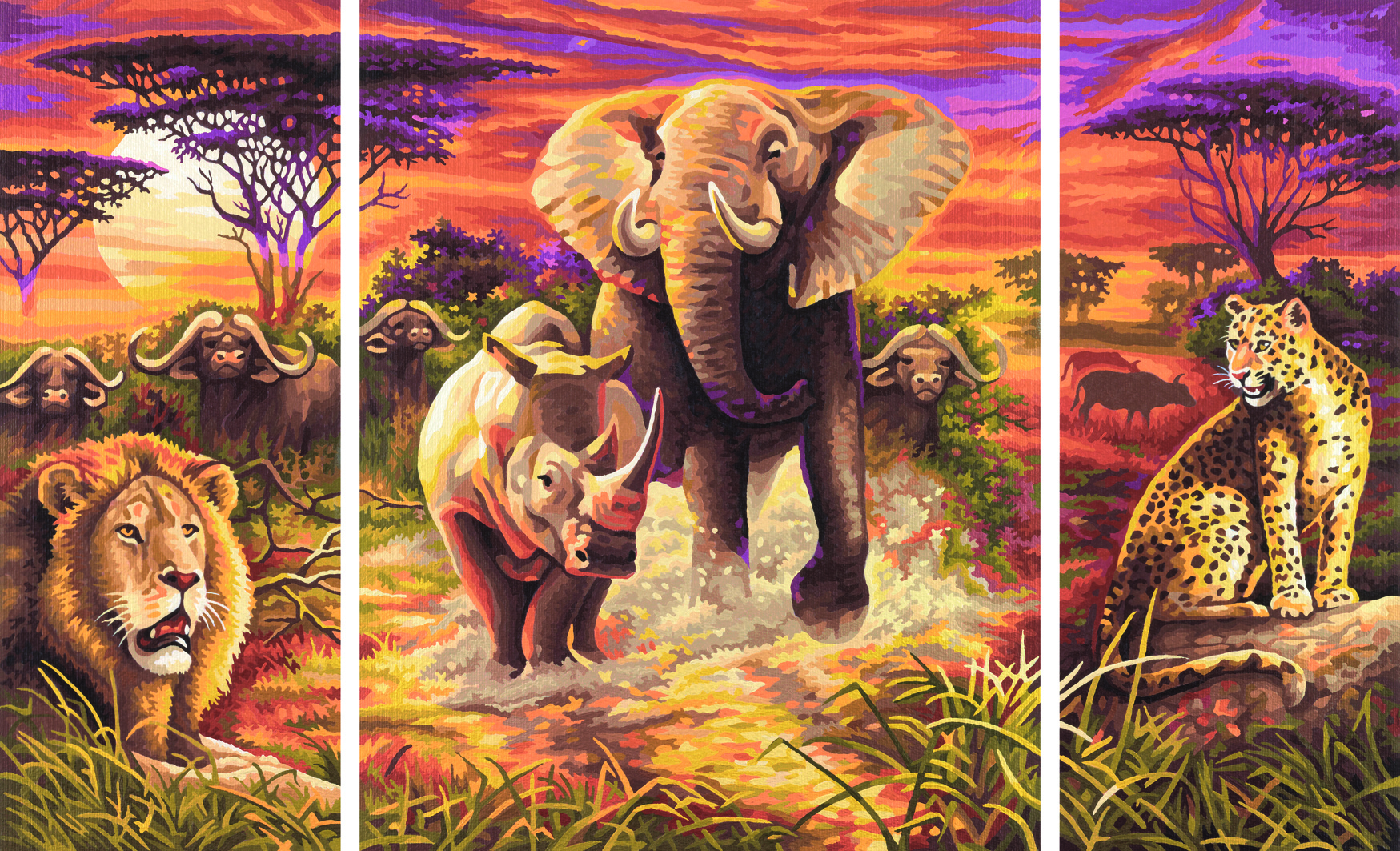 Afrika Elefanten-Karawane Malen nach Zahlen Schipper 80 x 50 cm Triptychon 